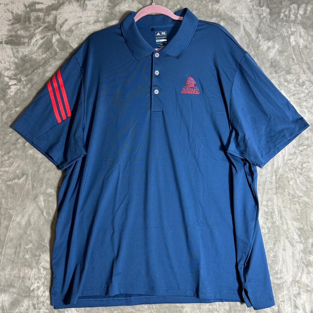 Adidas Golf Mens 2XL Blue Puremotion Coolmax Shipyard Hilton Head Polo Shirt